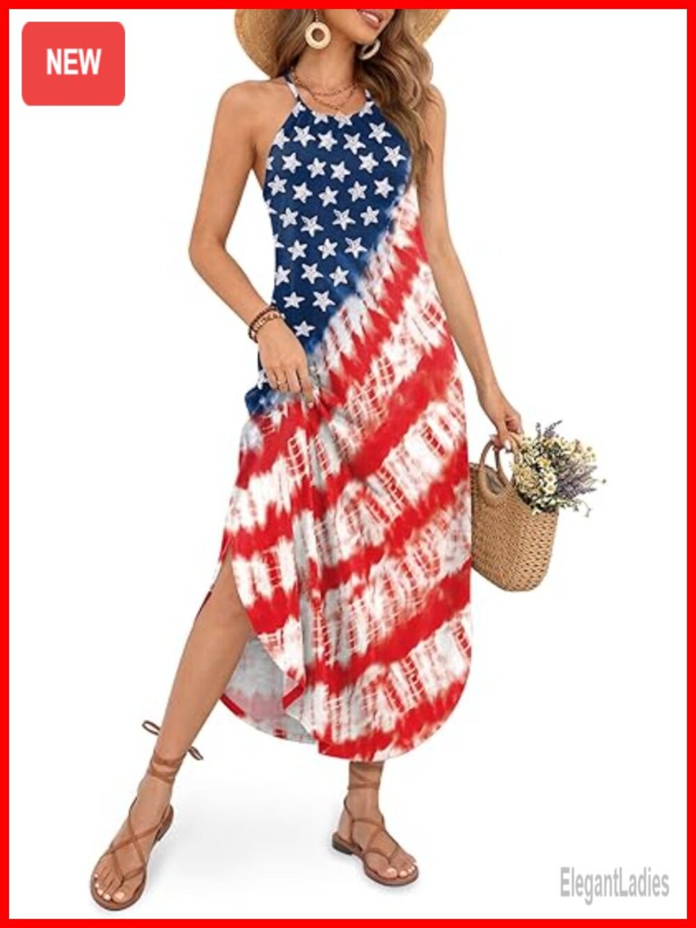 Women's Halter Side Slit Maxi Beach Dress Resort Vacation Sundress
